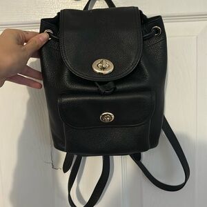 Coach Mini Turnlock Backpack Black Leather